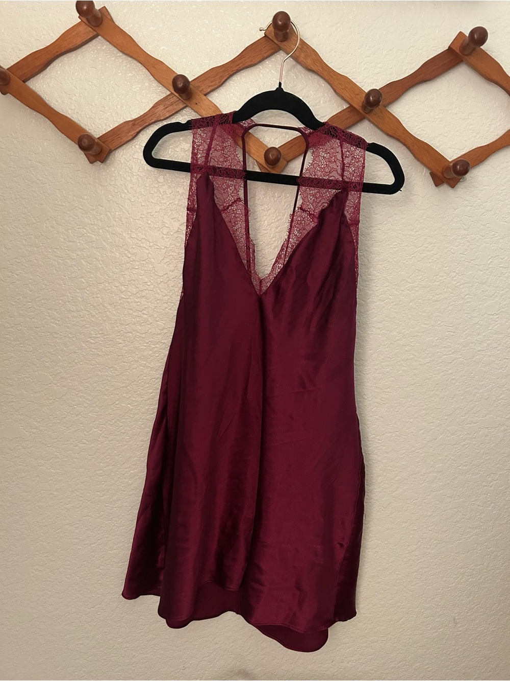 Victoria's Secret Burgundy Lace-Trim Satin Chemise